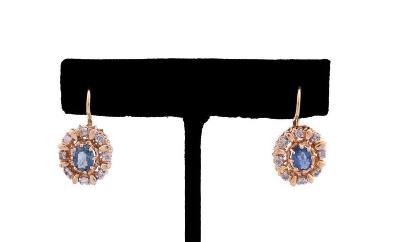 14k Yellow Gold Sapphire and Diamond Earrings