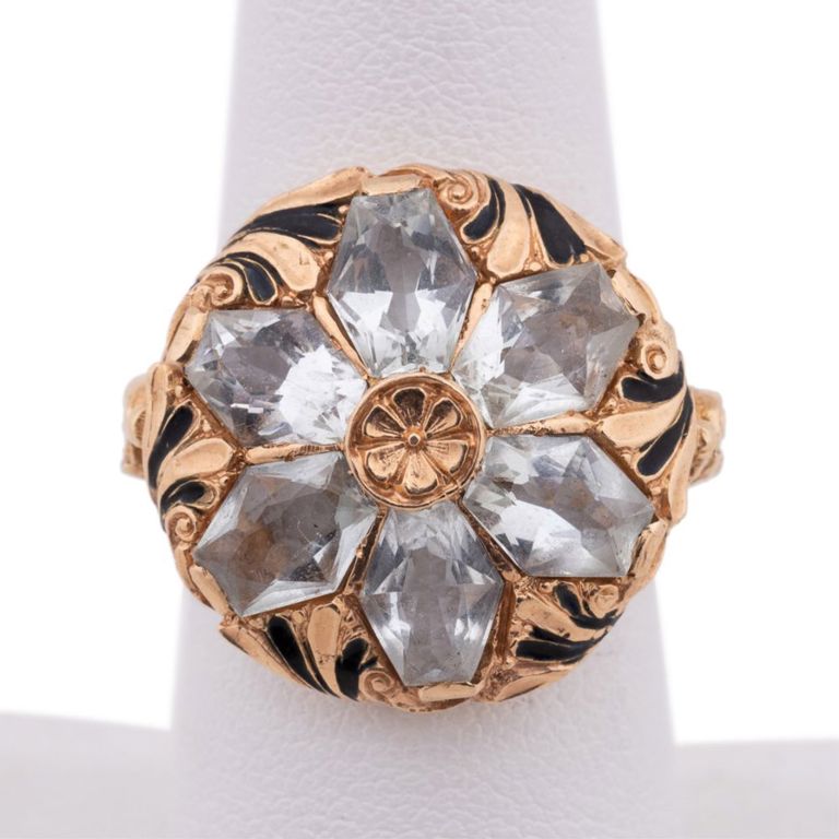 14k Yellow Gold Aquamarine and Enamel Ring