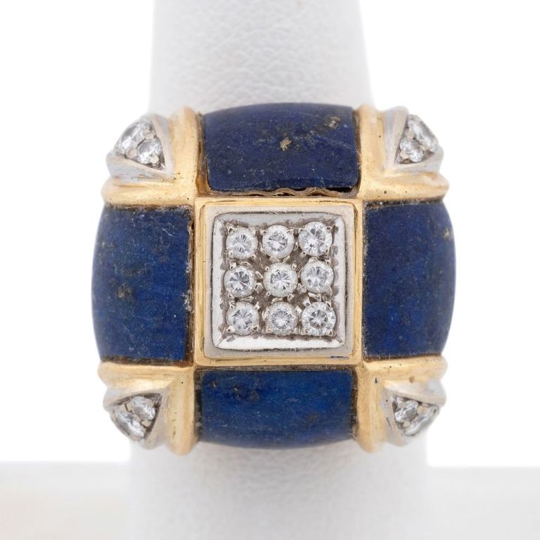 18k Gold Diamond and Lapis Lazuli Cocktail Ring