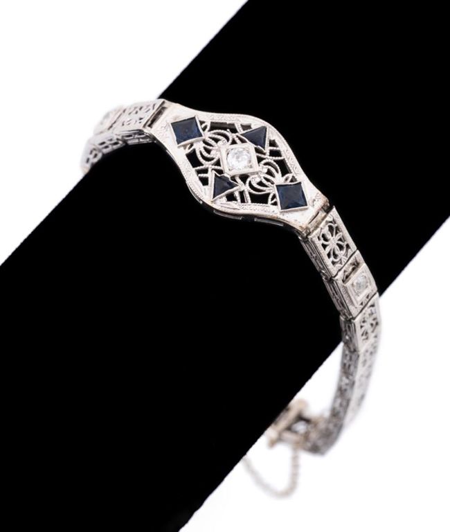 14k Gold Sapphire and Diamond Filigree Bracelet