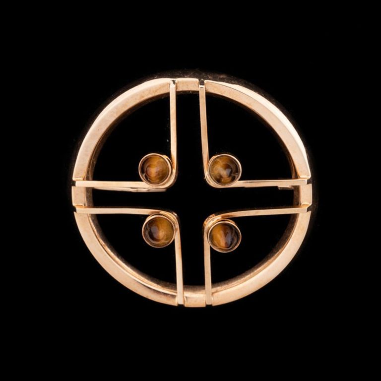 14k Yellow Gold Tiger's Eye Brooch