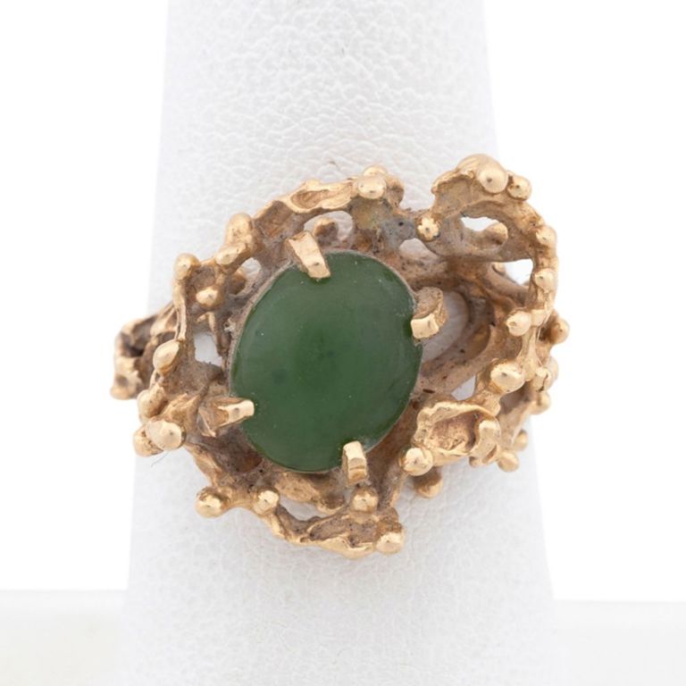 14k Yellow Gold Nephrite Rustic Ring