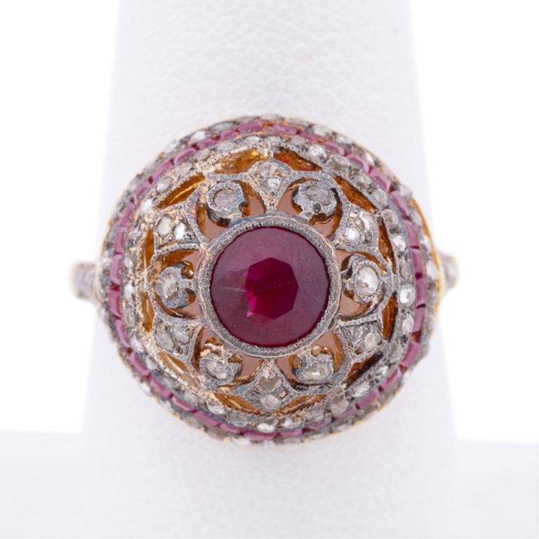 Sterling Silver Ruby and Diamond Ring