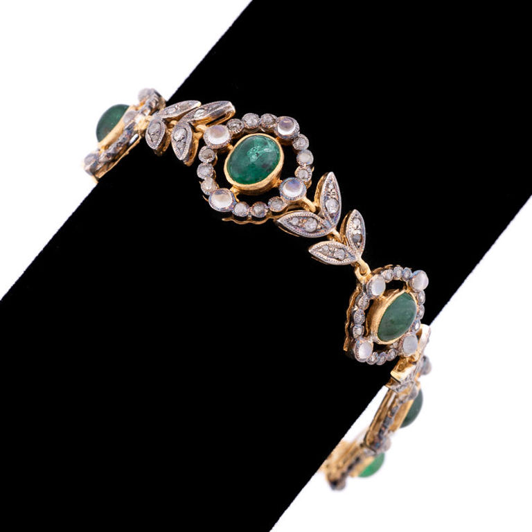 Silver and 14k Gold Multi-Gem Floral Bracelet