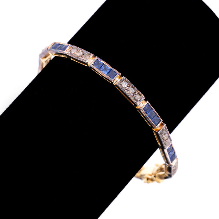 14k Gold and Silver Sapphire and Diamond Bracelet