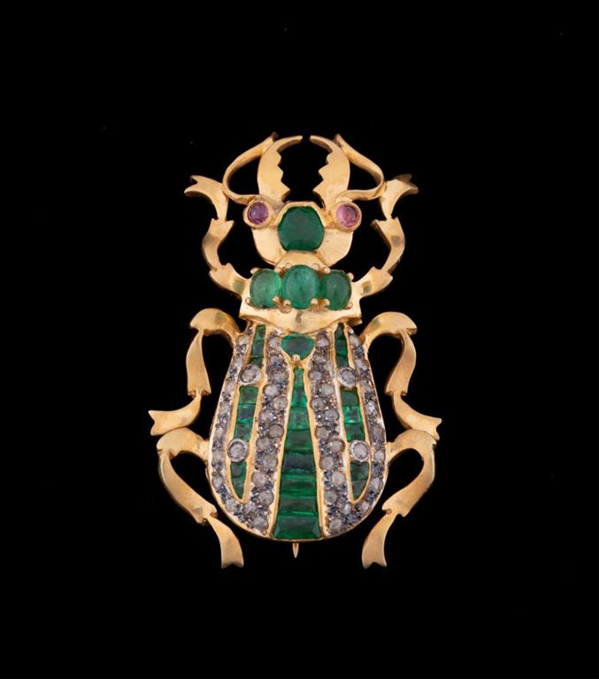 Vermeil Multi-Gem Beetle Brooch/Pendant