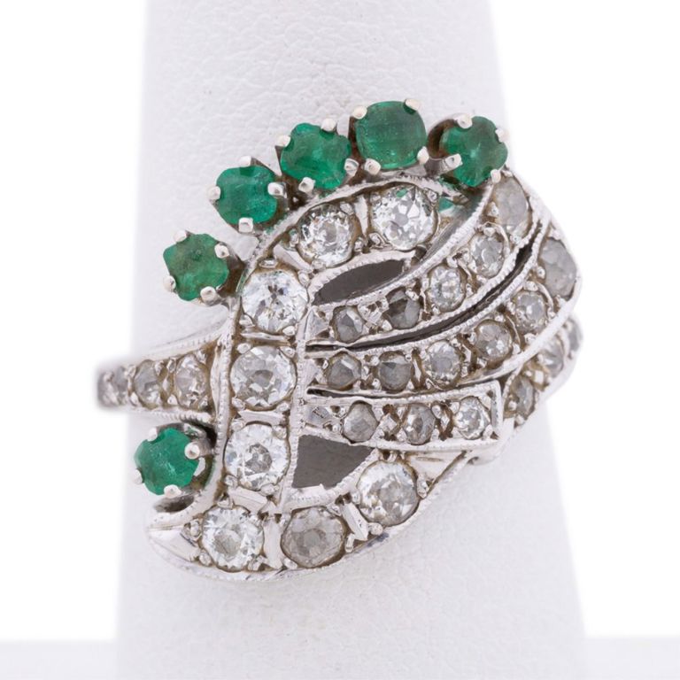 14k White Gold Emerald and Diamond Ring
