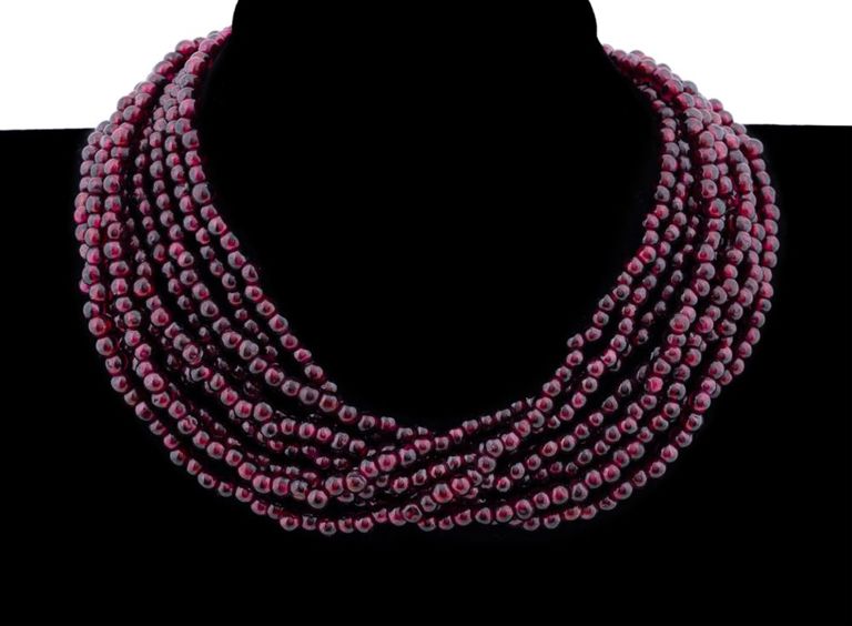 14k Yellow Gold Garnet Bead Torsade Necklace