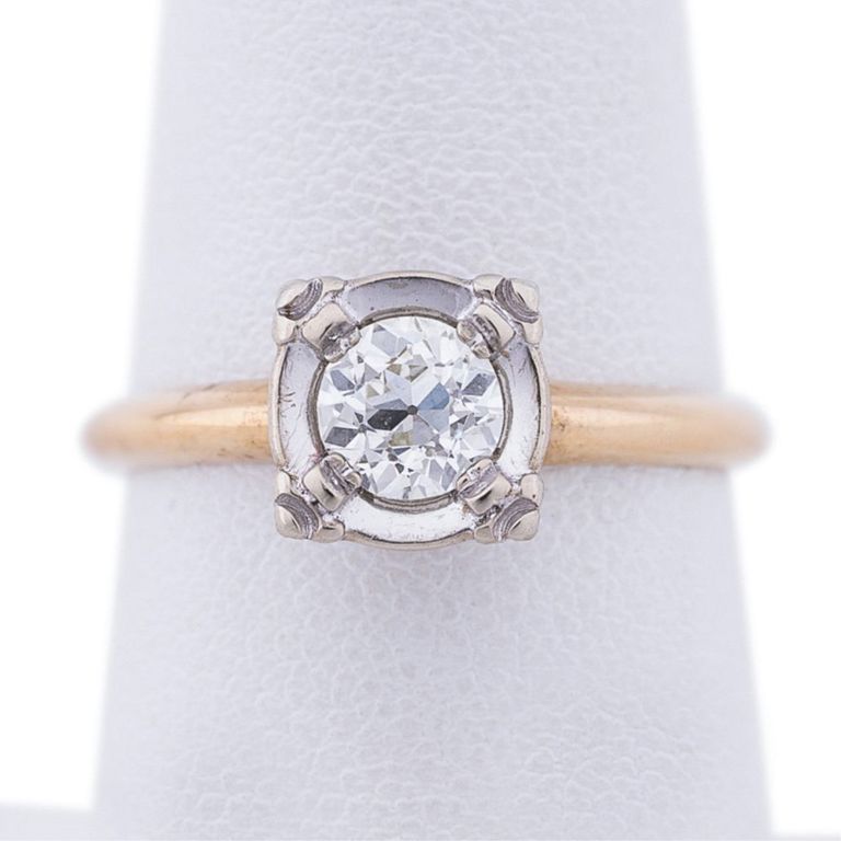 14k Yellow and White Gold Diamond Solitaire Ring