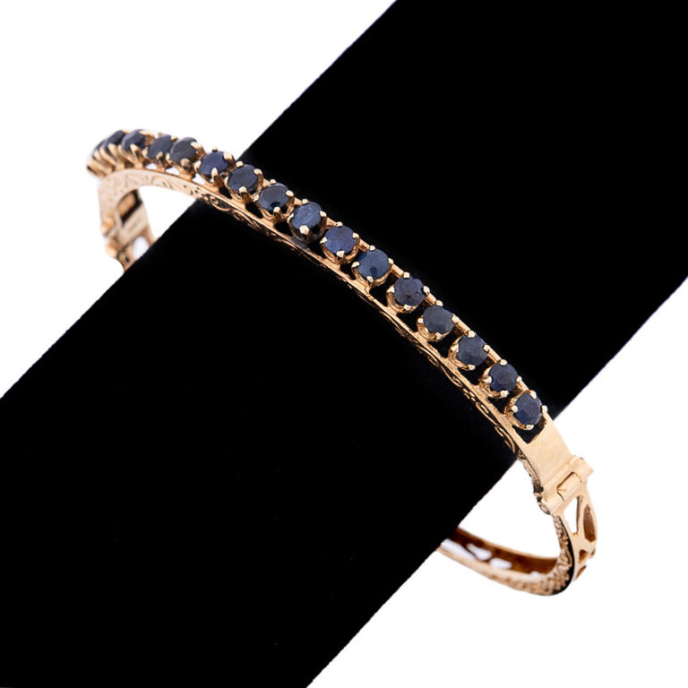 14k Yellow Gold Sapphire Bangle Bracelet