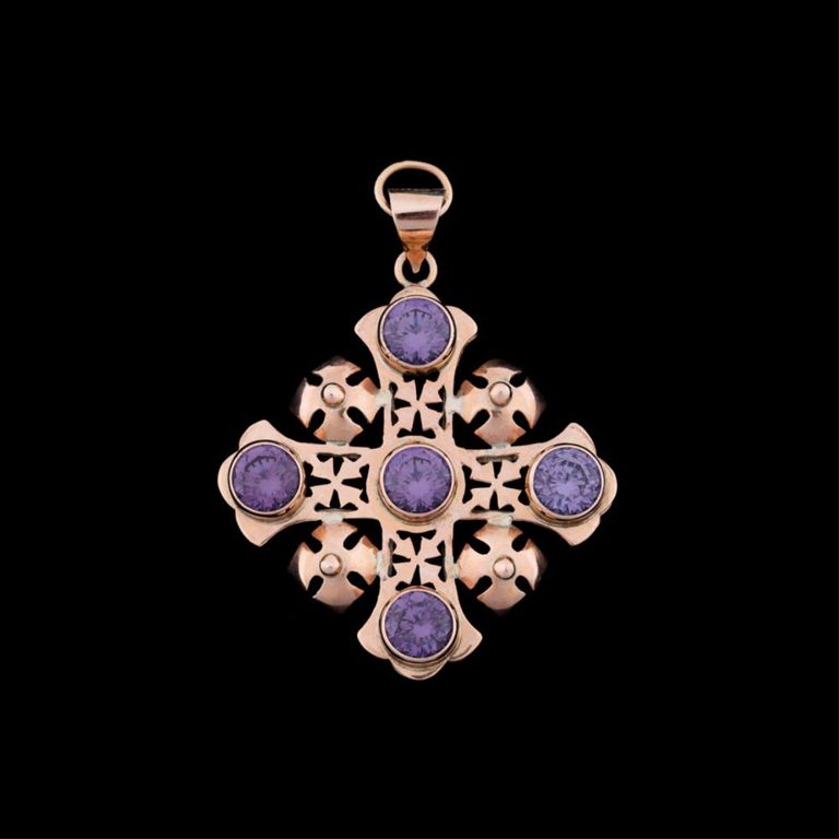 14k Rose Gold Synthetic Sapphire Cross Pendant