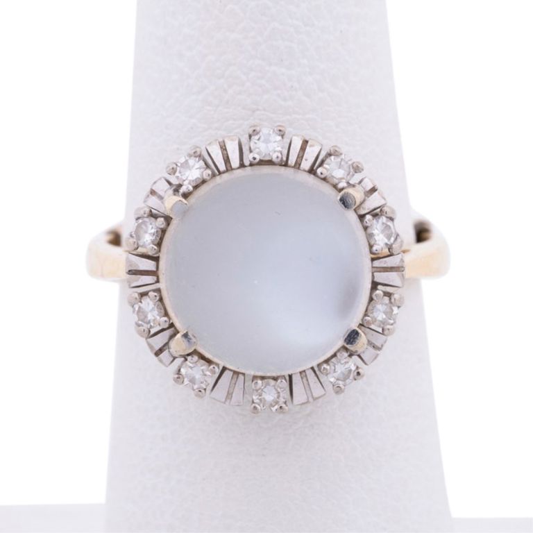 18k Yellow Gold Moonstone and Diamond Ring