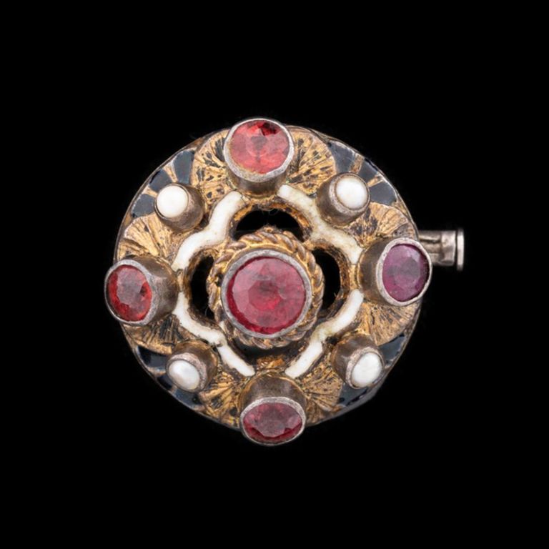 Gold-Plated Silver Tourmaline and Pearl Brooch