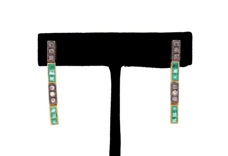Vermeil Emerald and Diamond Dangle Earrings