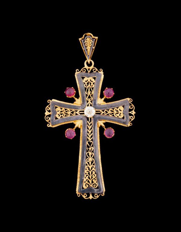 Vermeil Ruby and Diamond Cross Pendant