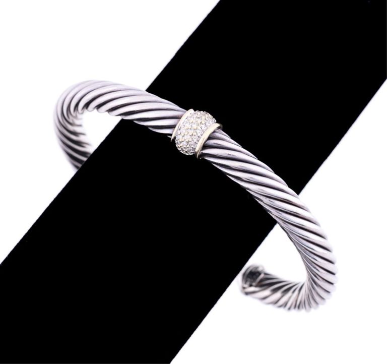 Silver and 18k Yellow Gold Diamond Cuff Bracelet