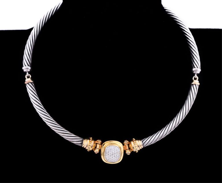 Silver and 18k Gold Diamond Pendant Necklace