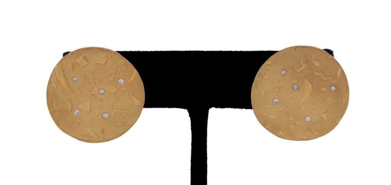 18k Yellow Gold Diamond Button Earrings