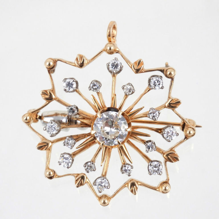 14k Gold Diamond Pendant Brooch
