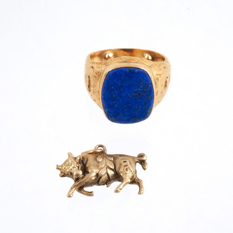 Two Gold Lapis Lazuli Jewelry Set