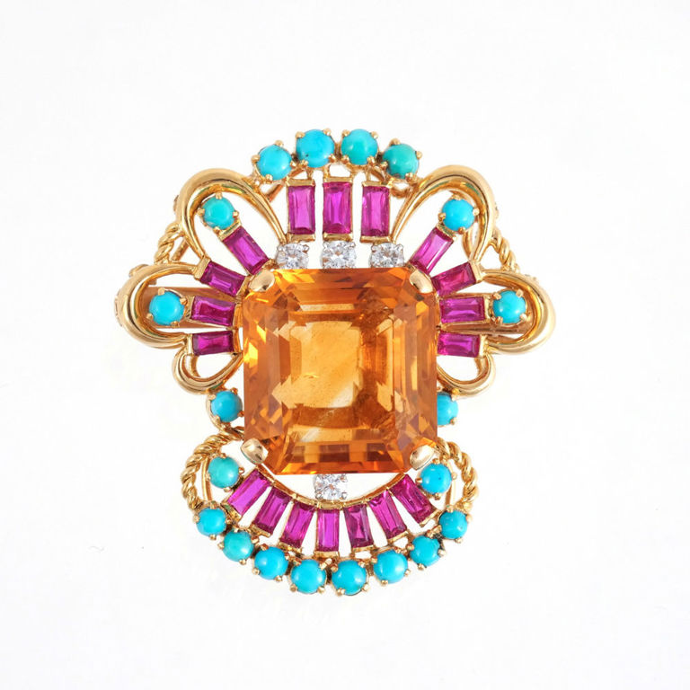 18k Gold Multi-Gem Brooch