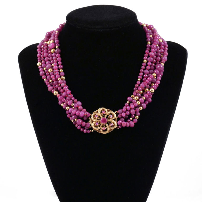 14k Gold Red Stone Necklace