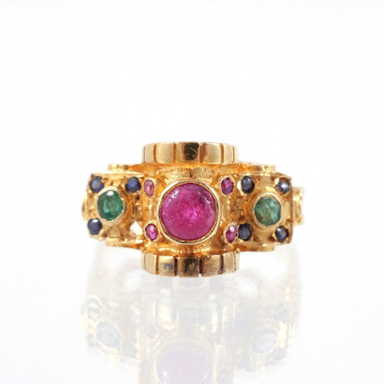 18k Gold Ruby and Multi-Gem Ring
