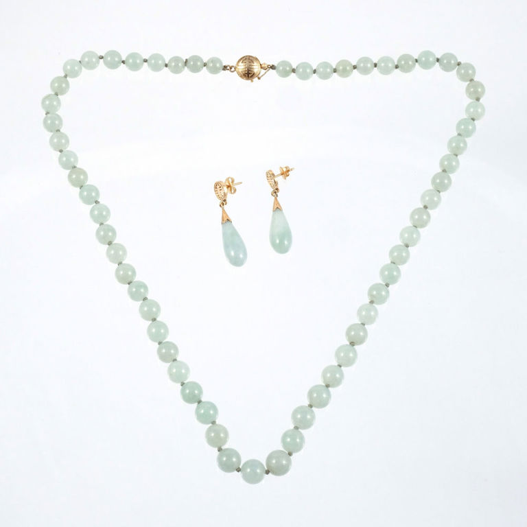 14k Gold Jade Jewelry Set
