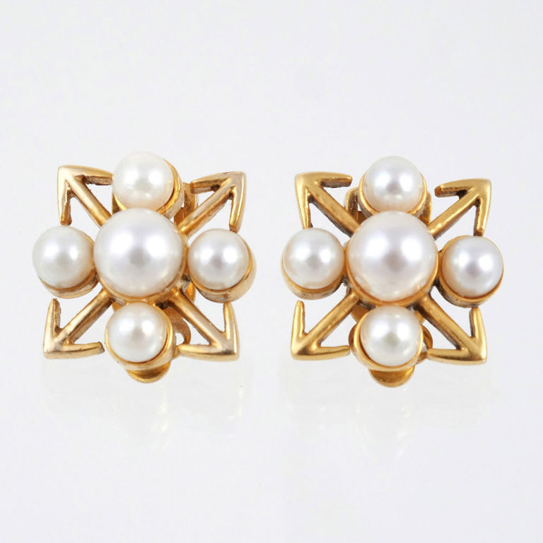Pair of 14k Gold Pearl Earrings