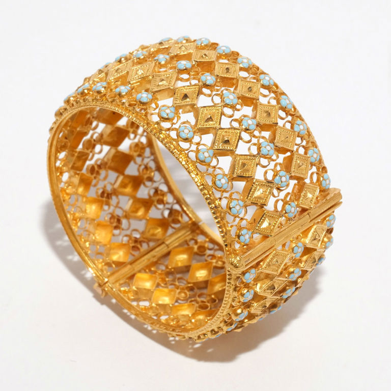 18k Gold Enamel Bangle Bracelet