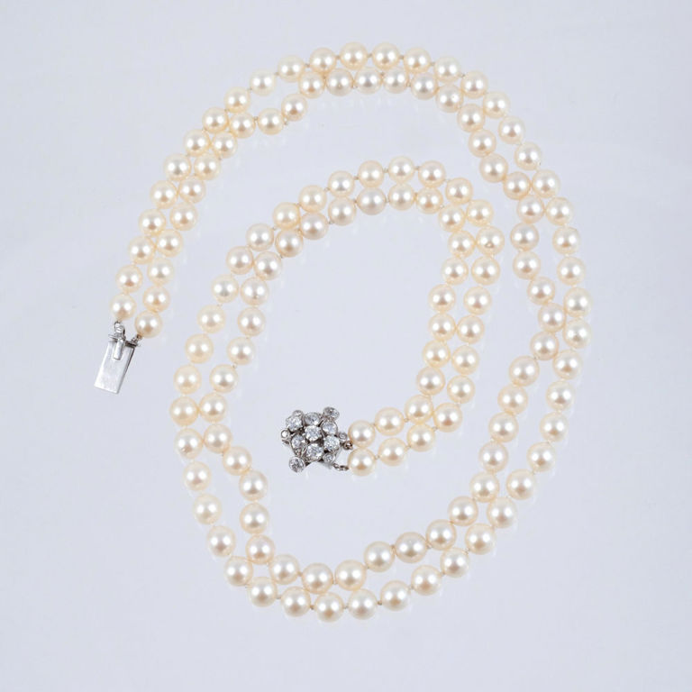 14k Gold Pearl and Diamond Necklace