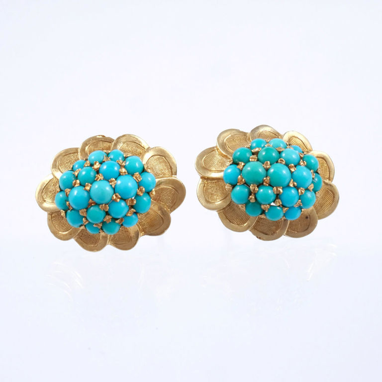 Two 14k Gold Turquoise Earrings