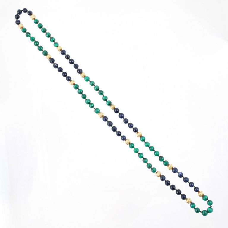 14k Gold Malachite and Lapis Necklace