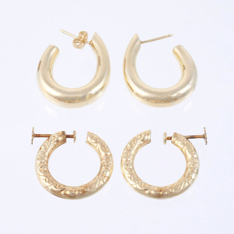 Two Pairs of 14k Gold Earrings