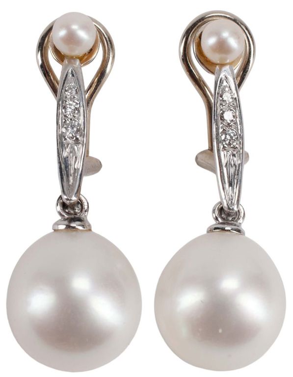 14k Gold Pearl and Diamond Earrings