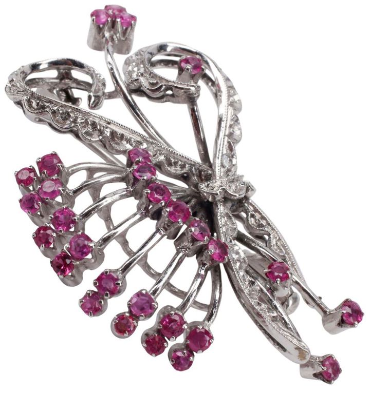18k Gold Ruby and Diamond Brooch