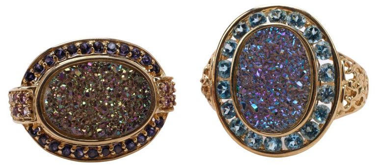Two Gold Druzy Stone Rings