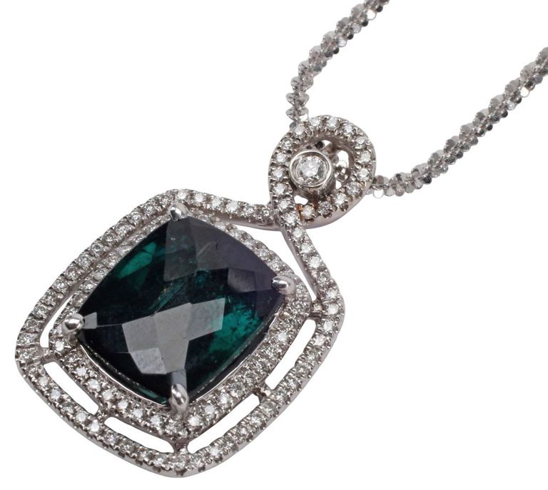 Gold Tourmaline and Diamond Pendant Necklace