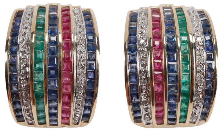 14k Gold Diamond and Gemstone Earrings