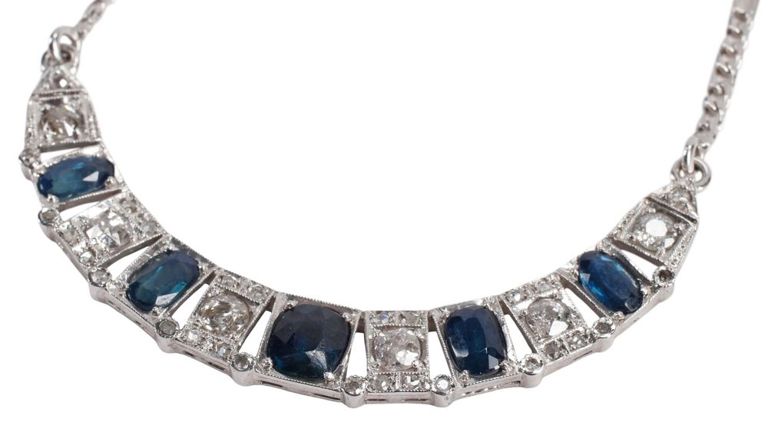 14k Gold Diamond and Sapphire Necklace