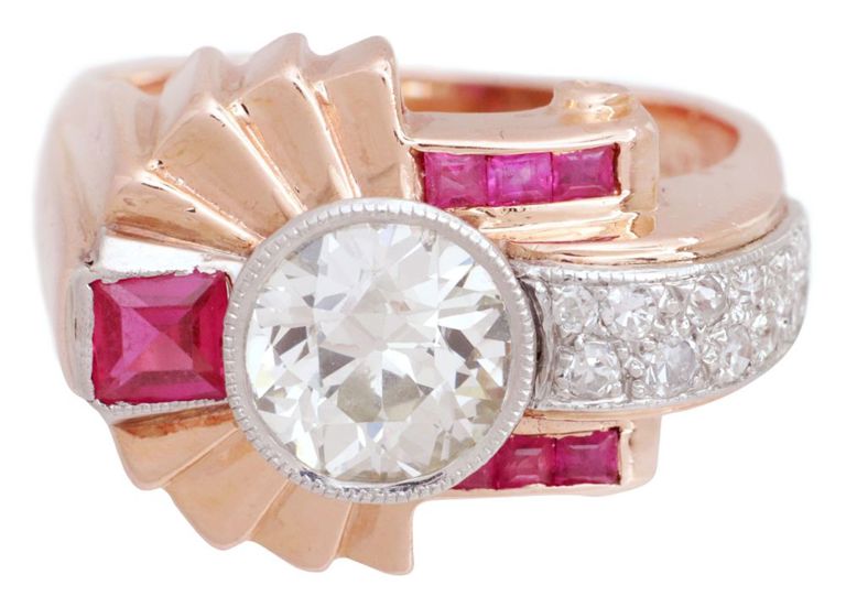 14k Gold Diamond and Ruby Ring