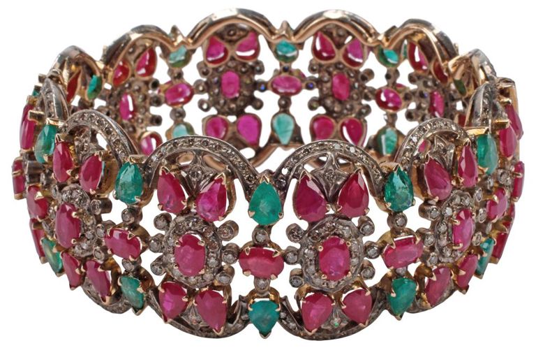 Gold Ruby, Emerald and Diamond Bracelet
