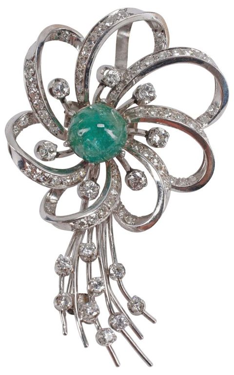Platinum Emerald and Diamond Pendant/Brooch