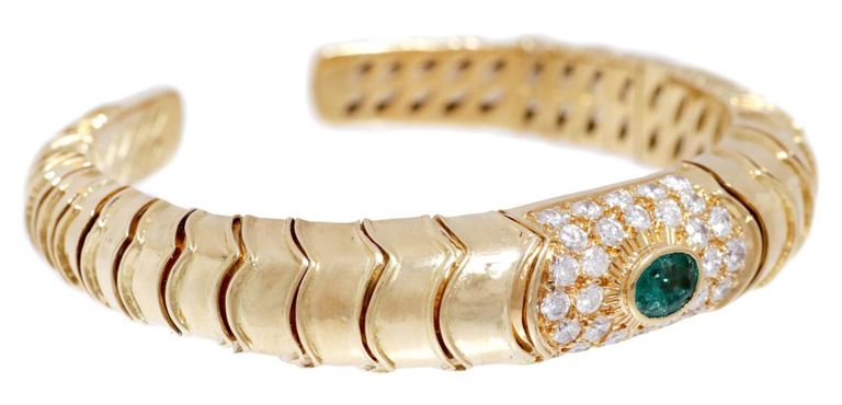 18k Gold Emerald and Diamond Bracelet