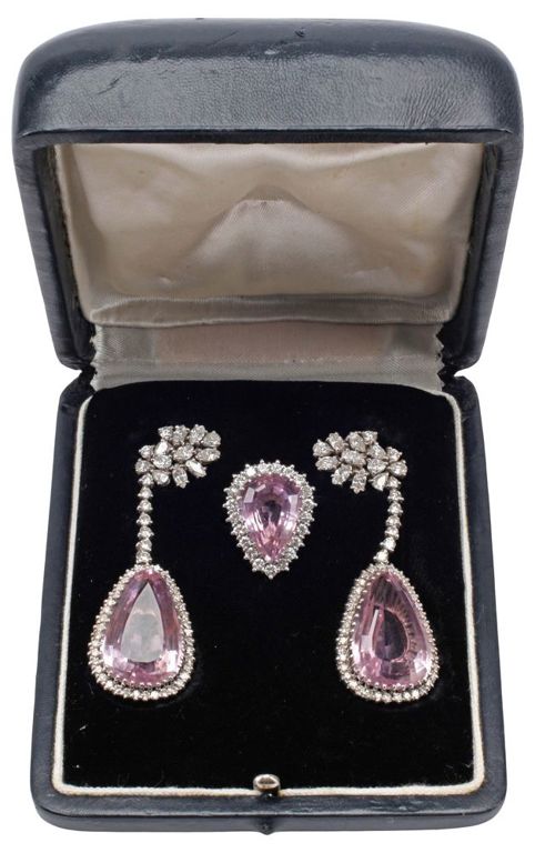 Platinum Kunzite and Diamond Set