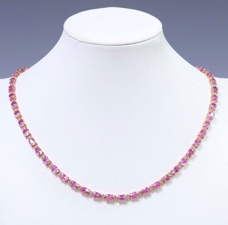 14k Gold Pink Sapphire and Diamond Necklace