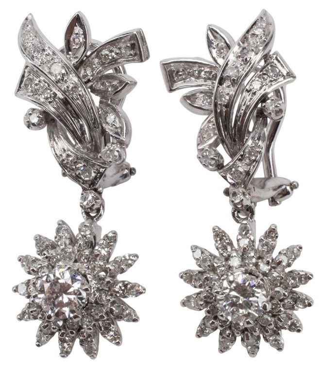 18k Gold and Platinum Diamond Earrings