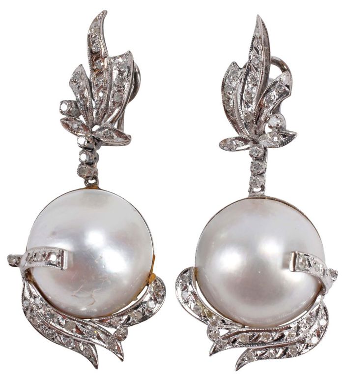 Silver Diamond and Pearl Earrings