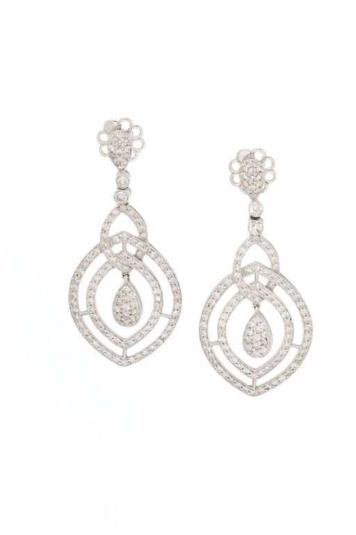 18k White Gold Diamond Pendant Earrings