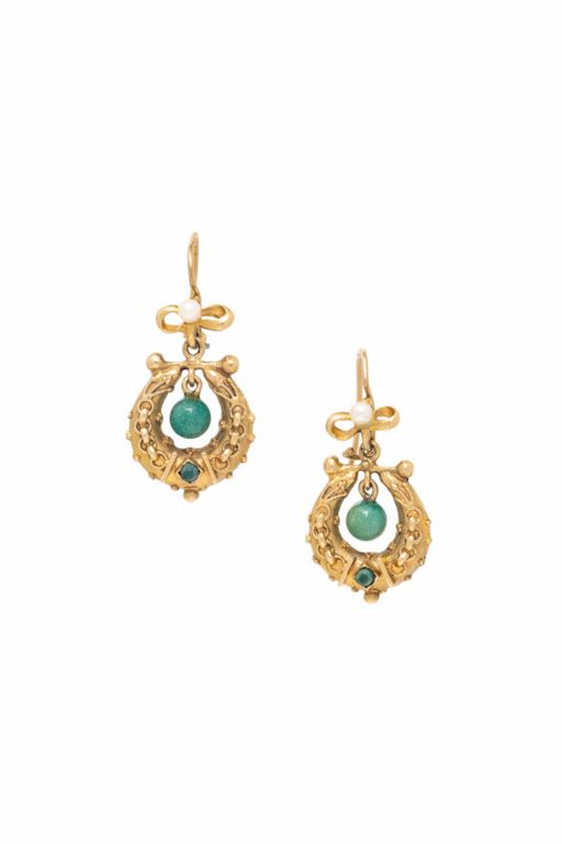 14k Yellow Gold Hardstone and Pearl Earrings